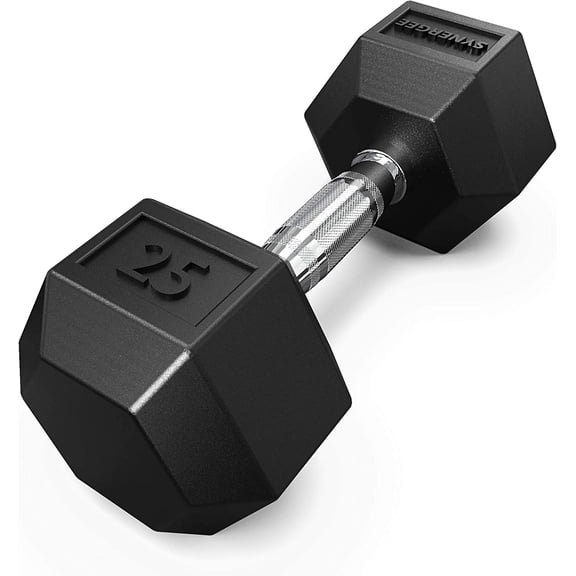 Synergee Rubber Encased Hex Dumbbells with Chrome Handle. All Purpose Weights for Strength & Conditioning Training. Available Size From 2.5 lbs to 50 lbs.