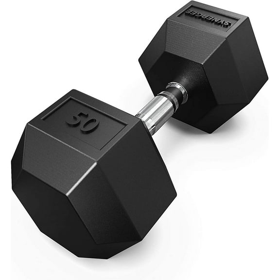 Synergee Rubber Encased Hex Dumbbells with Chrome Handle. All Purpose Weights for Strength & Conditioning Training. Available Size From 2.5 lbs to 50 lbs.