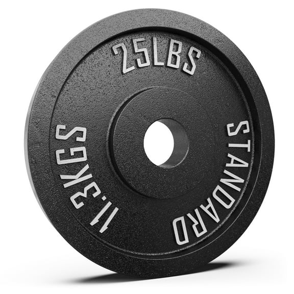 Synergee Standard Metal Weight Plates 25 lb Single. 2” Opening for Bodybuilding, Olympic & Power lifting workouts. Classic Old School Metal Weighted Plates.
