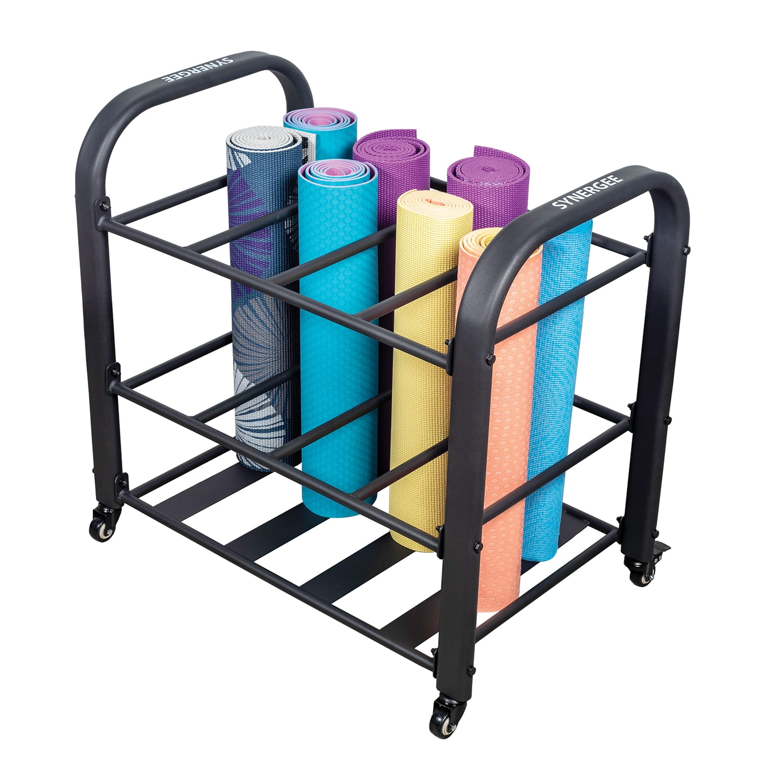 Rolling/Mobile Yoga Mat Storage Organizer Holder Cart with Locable Wheels,  Large Capacity Heavy Duty Foam Roller Rack Stand, Home/Yoga Studio/Gym