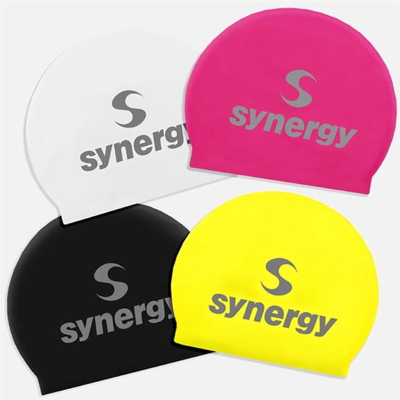 Synergy Latex Swim Caps 4-Pack (Black/Pink/White/Yellow 4-Pack)