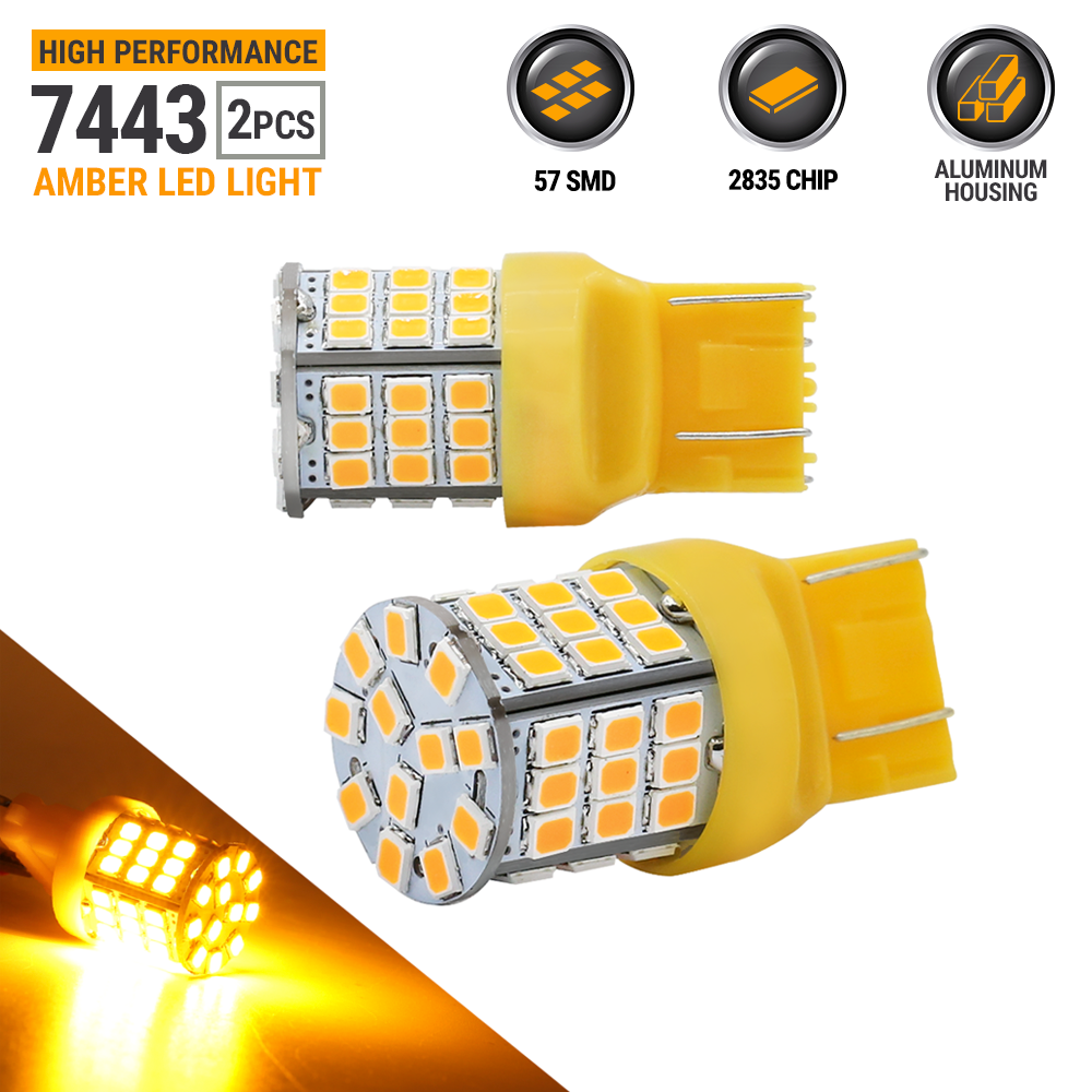 Syneticusa 7443 7444 7440 LED Amber Turn Signal Bulbs – DRL / Side Marker, 12V, 30,000 Hours, Direct Replacement, 2-Pack
