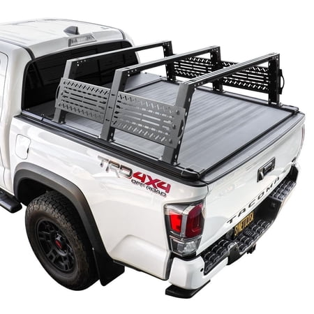 Syneticusa AR Automatic Retract Hard Tonneau Cover+R1 Rack+Molle Panles Fits 2015-2026 Colorado/Canyon 5' Truck Bed Aluminum Matte Black Low Profile Retractable