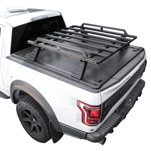 Syneticusa Aluminum Retractable Hard Pro Tonneau Cover+Rack for 2004-2024 F-150 5.6ft Bed