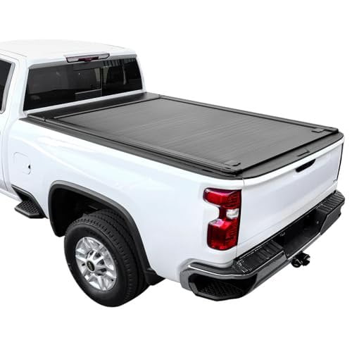 Syneticusa MR Retractable Hard Truck Bed Tonneau Cover Fits 2007-2025 Chevy Silverado/GMC Sierra 1500/2500/3500 8' 2" Box Matte Black Aluminum Low Profile Waterproof