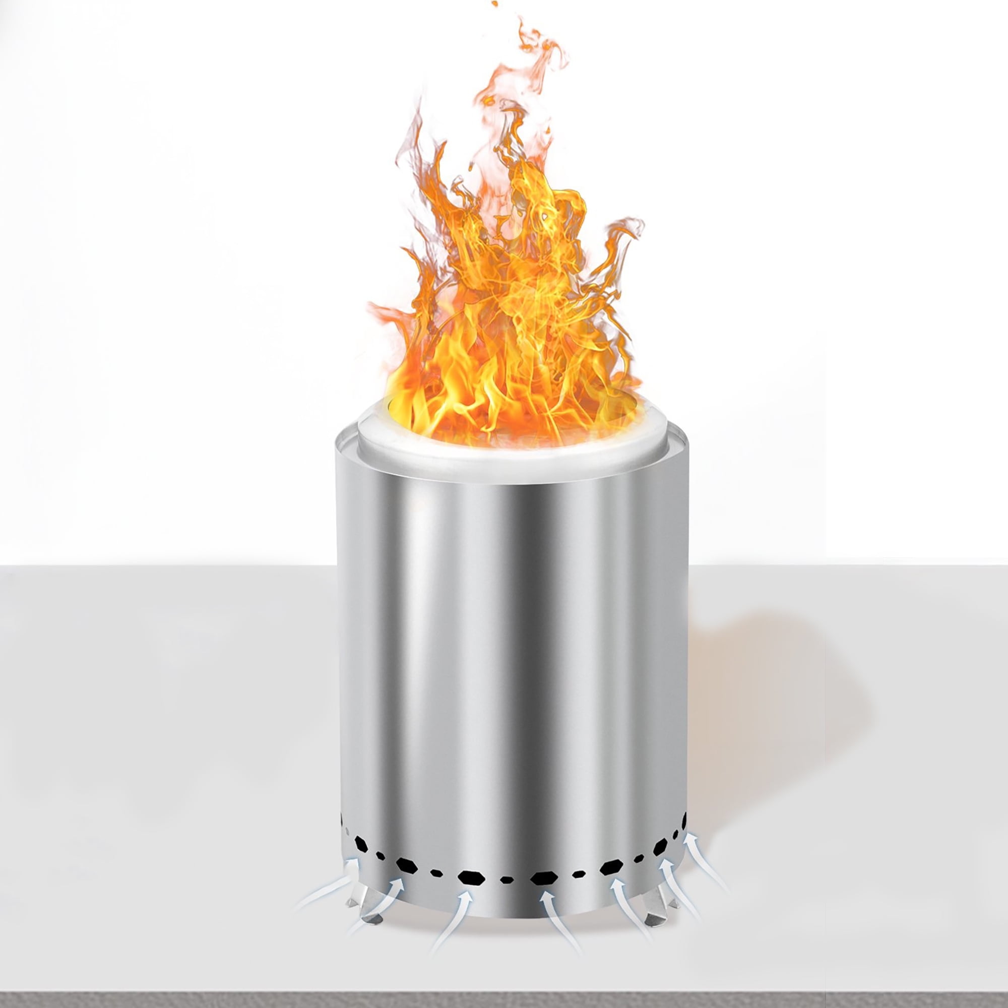 Syngar 10 Inch Smokeless Fire Pit, Outdoor Portable Bonfire Wood Burning Fire Stove with Removable Ash Pan, for Picnics, BBQ, Party, Camping, Stainless Steel
