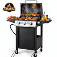 thumbnail image 1 of Syngar 3 Burner Bbq Gas Grill with Folding Side Tables, Propane Grill with 30,000 Btu, Stainless Steel, Porcelain Grates & Thermometer, Black, 1 of 7