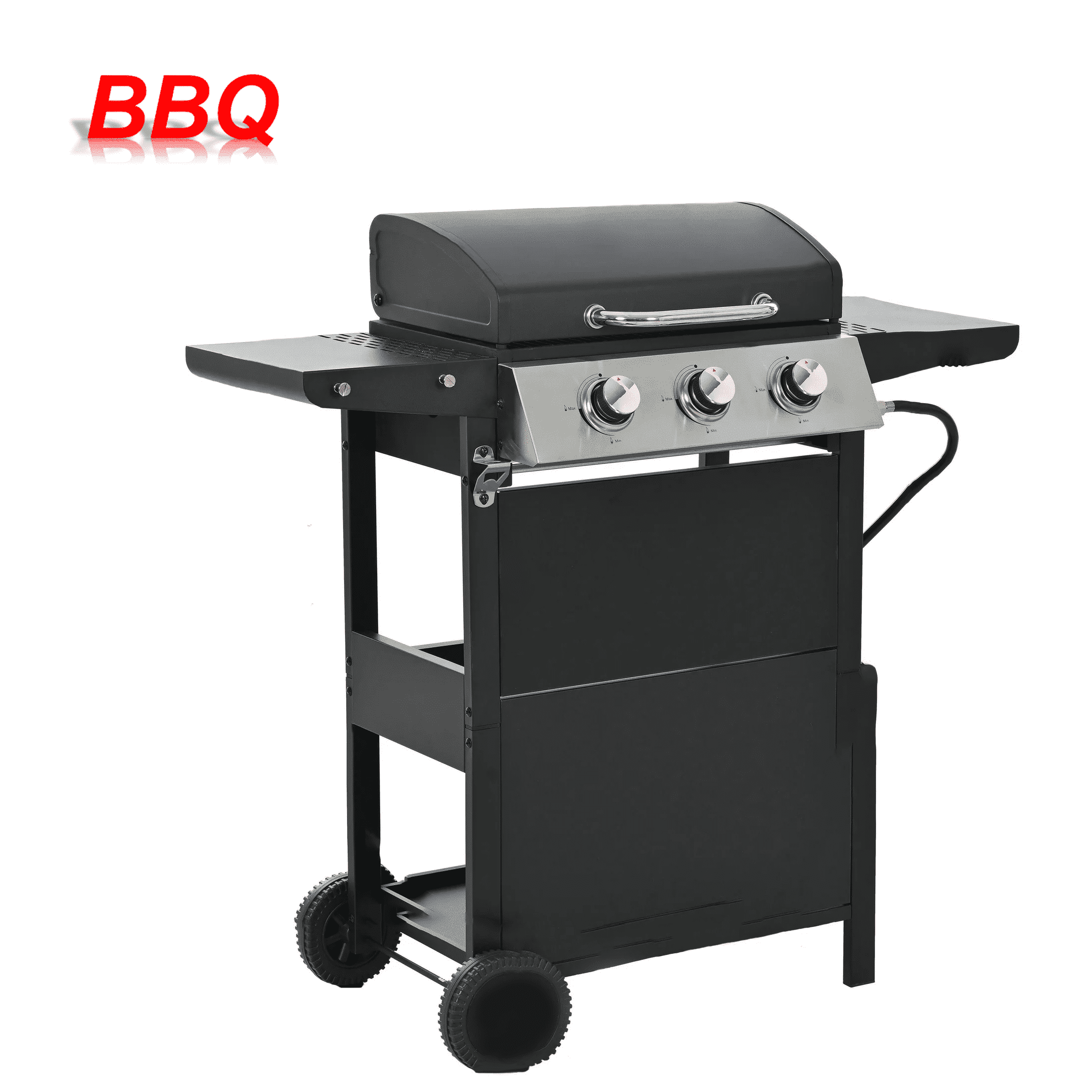 Black Stainless Steel 3-Burner Propane Gas Grill with Wheels