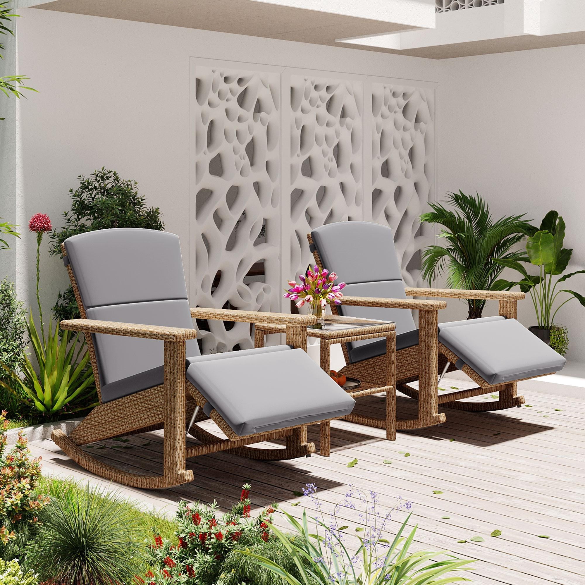 Syngar 3 Piece Outdoor Adjustable Rocking Chairs and Coffee Table Set ...