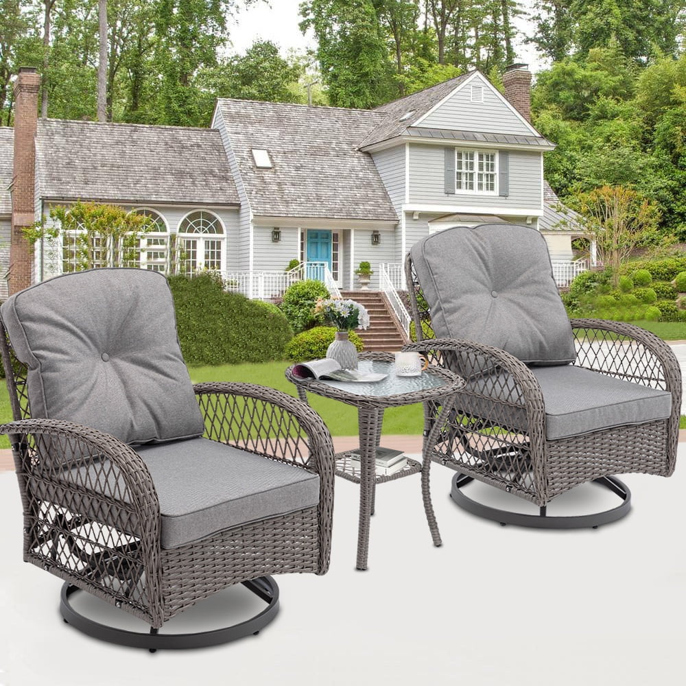 3 Piece Patio Bistro Set with Table and 360° Rocking Swivel Chairs, Outdoor Swivel Rocker Chairs Set, Patio Furniture Sets Suitable for Yard Backyard Balcony Garden and Poolside - Gray - Walmart.com
