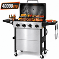 thumbnail image 1 of Syngar 4 Burner Bbq Gas Grill, Propane Gas Grill with Foldable Side Table, 40000 Btu, Stainless Steel, 426 Sq. in. Grilling Area, Bottle Opener, 1 of 8
