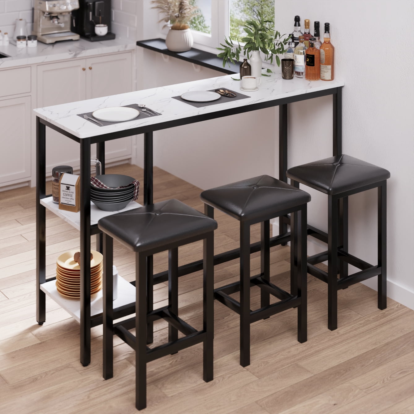 Syngar 4-Piece Counter Height Dining Set with 3 Cushioned Stools