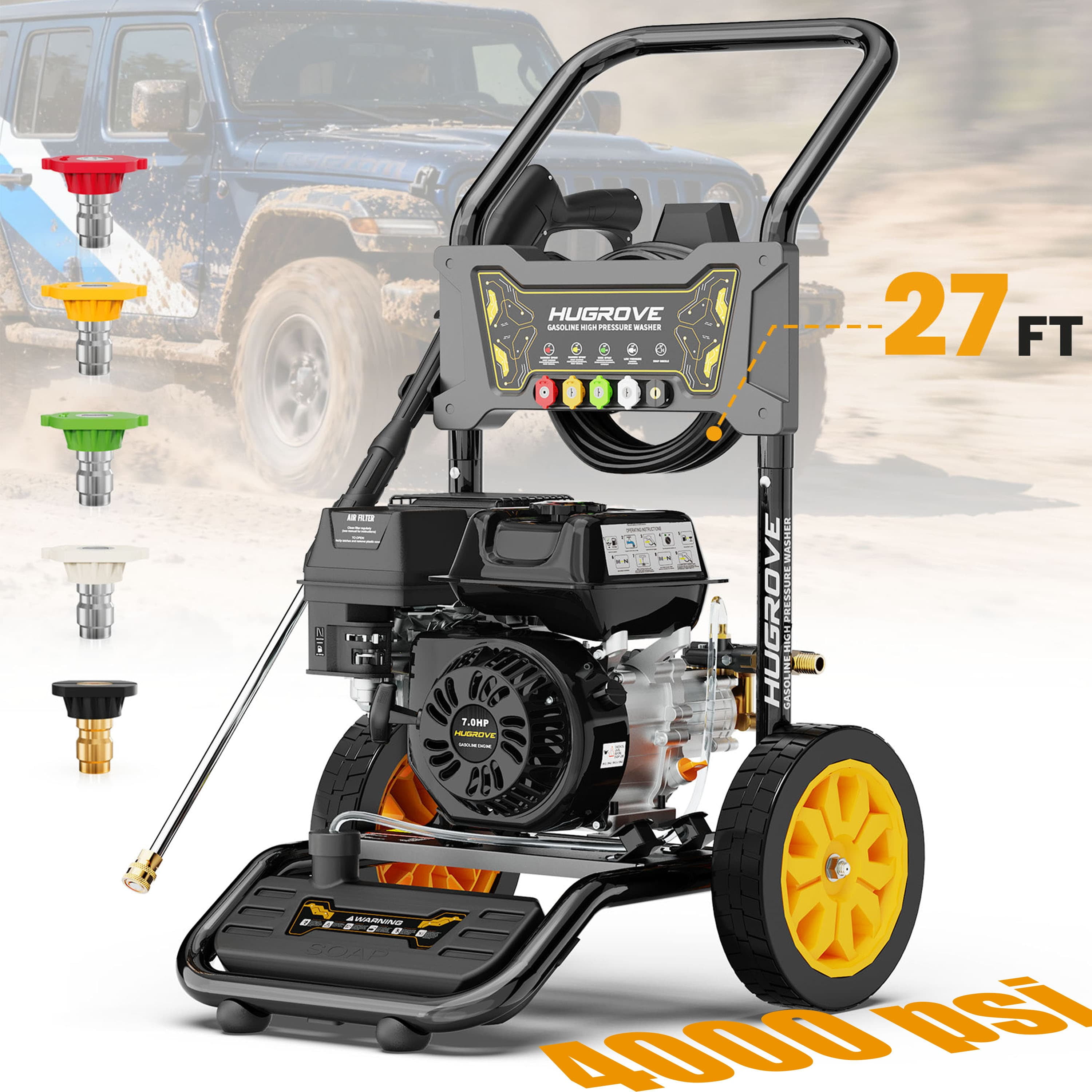 Syngar 4000PSI Pressure Washer with 27FT High-Pressure Hose & 5 Nozzle ...
