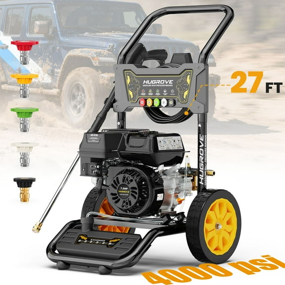 Syngar 4000PSI Pressure Washer with 27FT High-Pressure Hose & 5 Nozzle & Spray Gun, 2.6GPM, Gas Pressure Washer for Patio & Garage