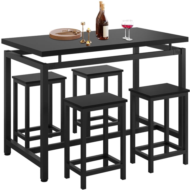 Syngar 5 Piece modern Wood and Metal Dining Table Set for 4 Black