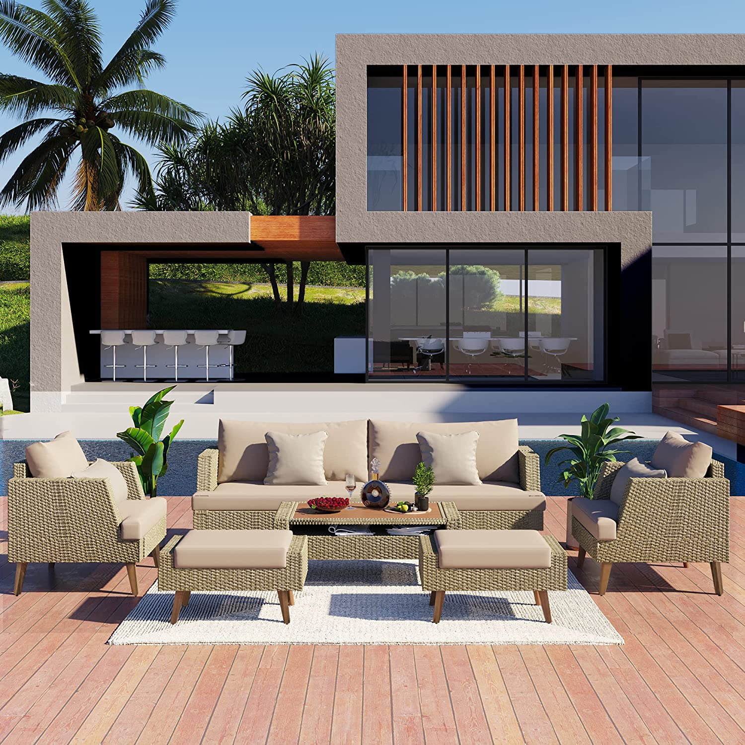 Syngar 6 Piece Patio Furniture Set, Outdoor Sectional Sofa Set with ...