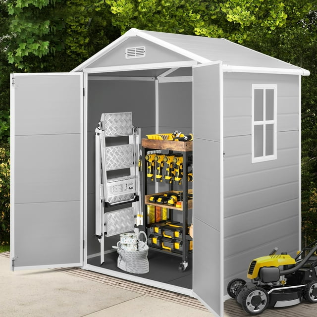 Syngar 6'x4' Waterproof Outdoor Plastic Shed, Lockable Doors