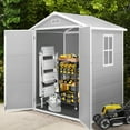 thumbnail image 1 of Syngar 6' x 4' Outdoor Plastic Storage Shed, Tools Storage Shed, All Weather Garden Shed with Lockable Doors, Reinforced Floor and Pitched Roof, Outdoor Storage Shed for Backyard, Patio, Lawn, 1 of 9