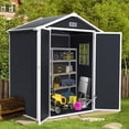 thumbnail image 1 of Syngar 6ft x 4ft Outdoor Plastic Storage Shed, All-Weather Tool Shed with Reinforced Floor, Pitched Roof and Double Lockable Doors, Large Garden Shed for Bikes, Lawnmowers, Trash Cans, Dark Gray, 1 of 9
