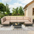 thumbnail image 1 of Syngar Outdoor Sofa Chairs Set, Patio Metal Furniture Set with Brown Cushions, 7 Piece Conversation Sofas with Corner Sofas, Armless Sofa and Coffee Table, for Backyard, Poolside, Deck, Balcony, 1 of 8