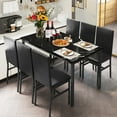 thumbnail image 1 of Syngar 7 Piece Modern PU Leather Convenient Dining Table with Chair Black, 1 of 10