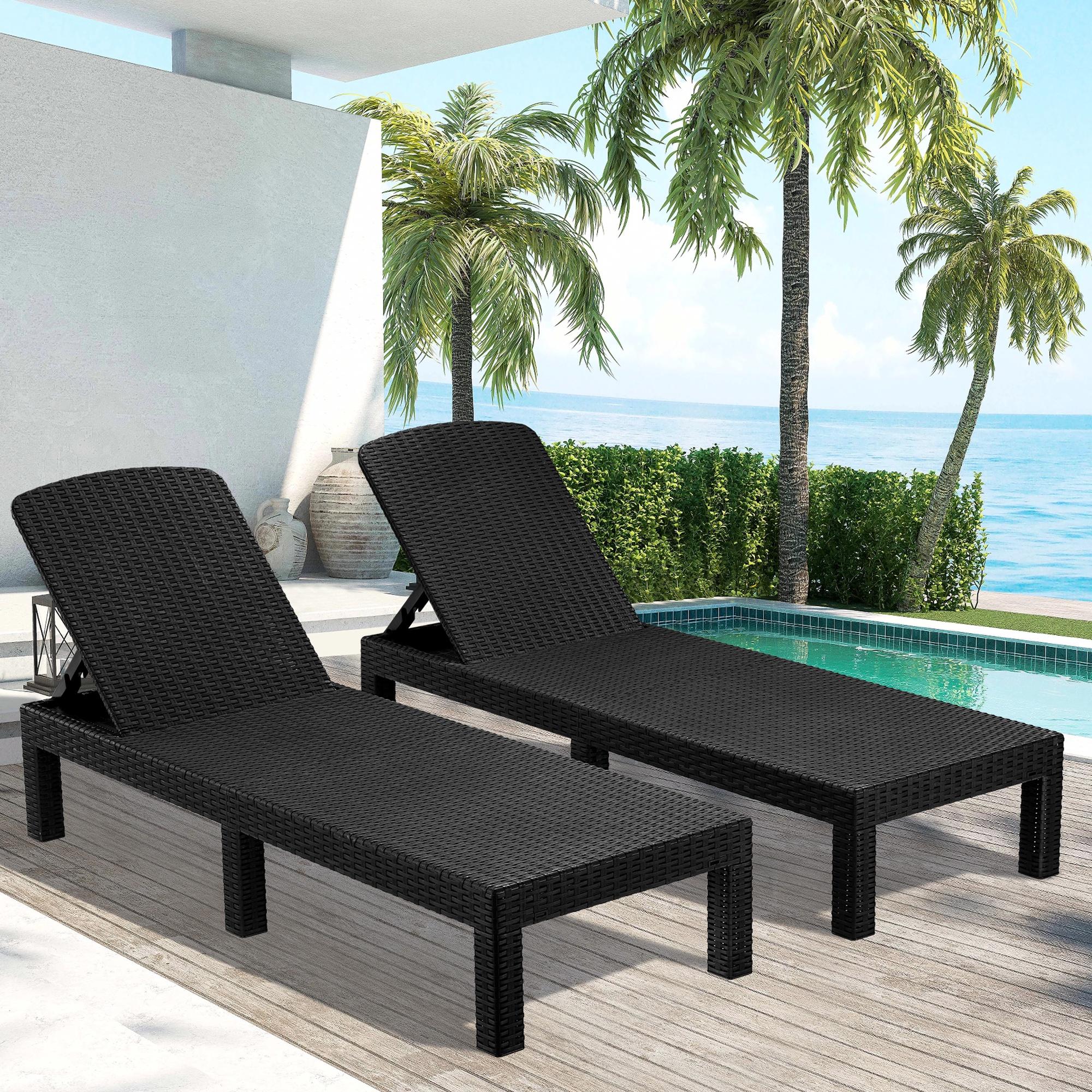 Syngar Chaise Lounge Set of 2, Patio Reclining Lounge Chairs with Adjustable Backrest, Outdoor All-Weather PP Resin Sun Loungers for Backyard, Poolside, Porch, Garden, Black - image 1 of 10