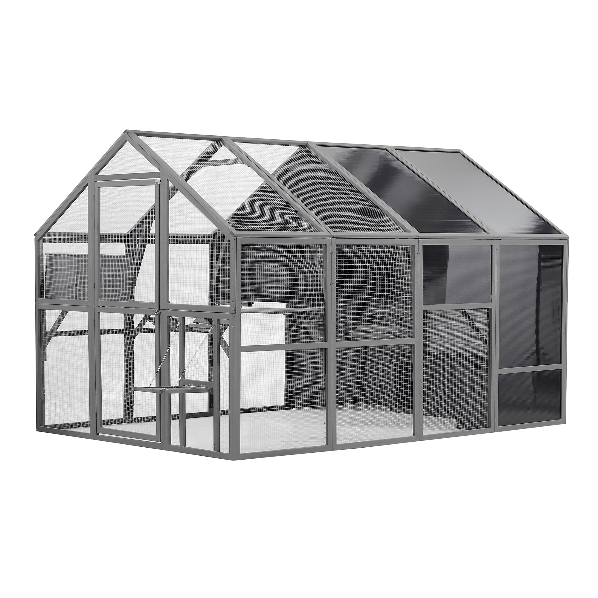 Gray Extra Large Wooden Outdoor Cat Enclosure with Platforms