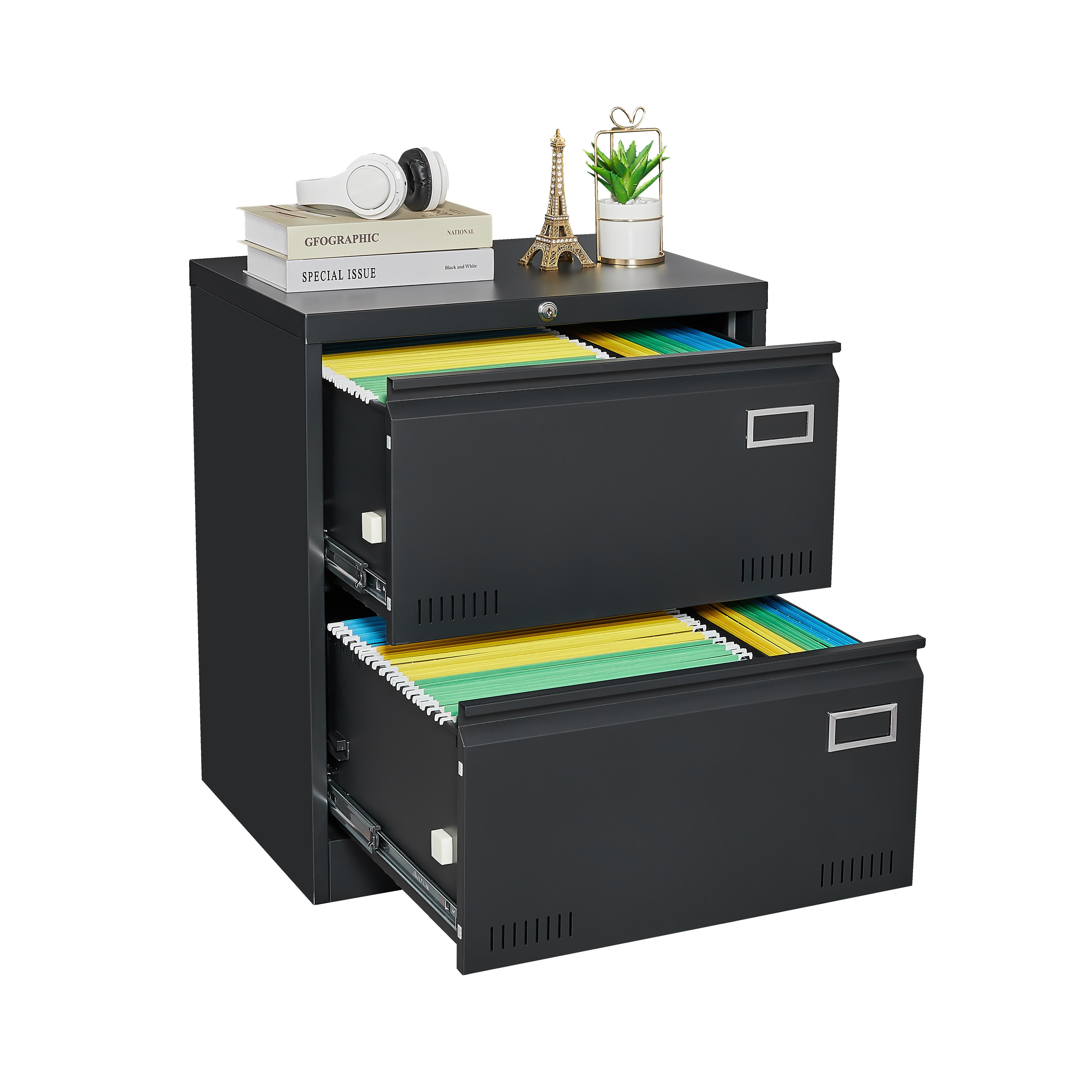 Syngar Metal Lateral File with Lock, 2 Widened Drawer Large