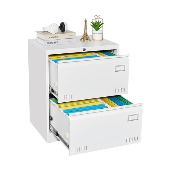 Syngar Metal Lateral File Cabinets with Lock, 2 Widened Drawer Large Filing Cabinet, Lockable Storage Cabinet for Legal/Letter/A4/F4 Size Home Office, White