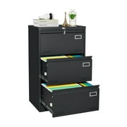 Syngar Metal Lateral File Cabinets with Lock, 3 Widened Drawer Large Filing Cabinet, Lockable Storage Cabinet for Legal/Letter/A4/F4 Size Home Office, Black