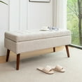thumbnail image 1 of Syngar Modern Storage Bench, Upholstered Storage Ottoman with Wood Leg, Linen Entryway Bench with Storage for Living room, Bedroom, and Shop, Capacity of 300lbs, Easy Assemble, Beige, 1 of 12
