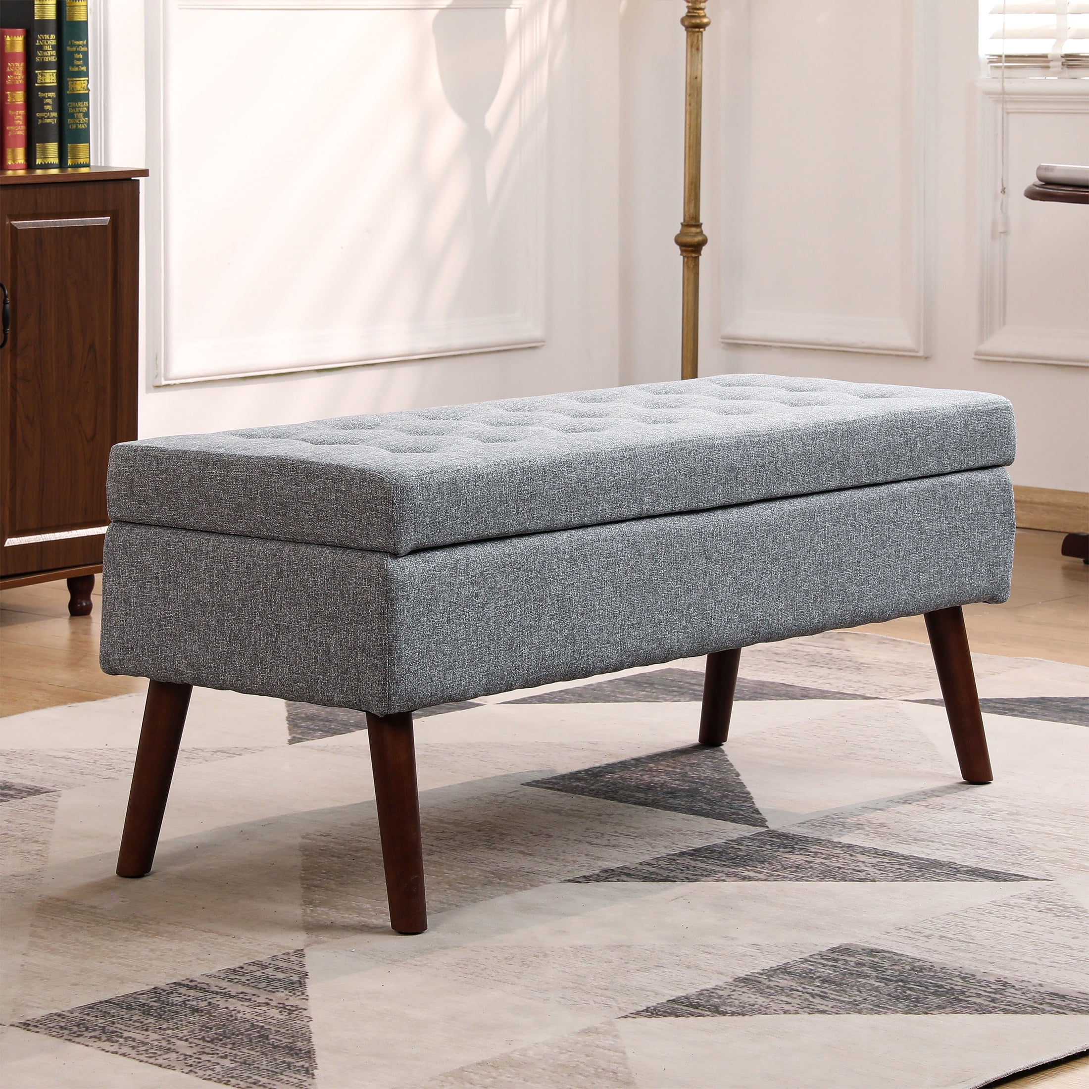 Syngar Modern Storage Bench, Upholstered Storage Ottoman with Wood Leg ...