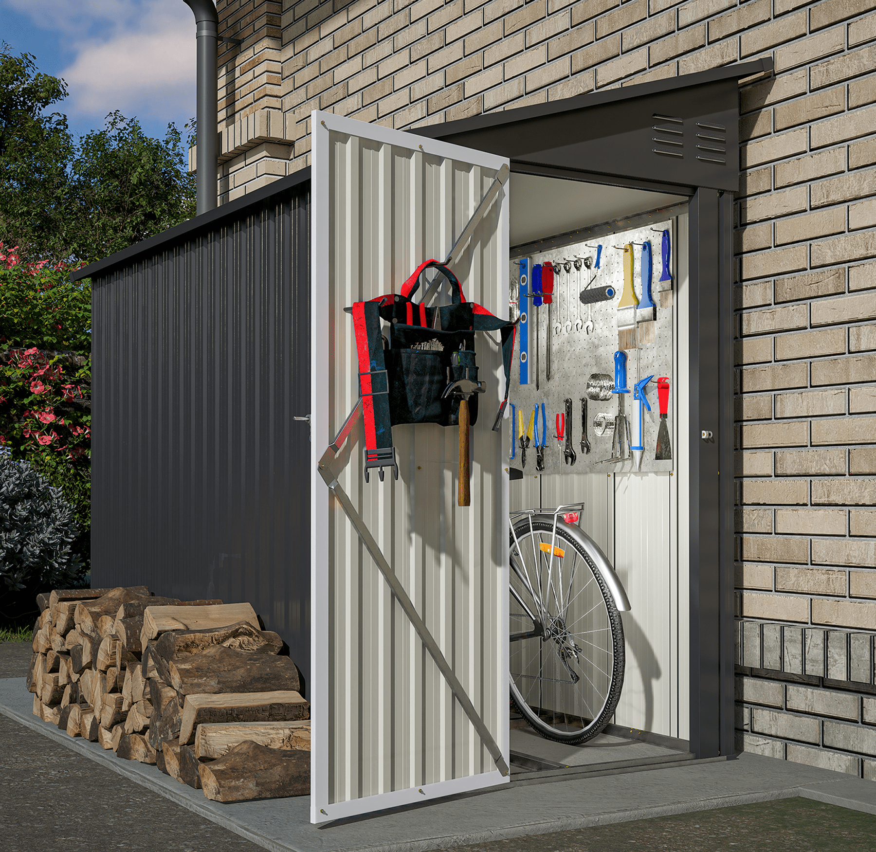 Gray 6' x 8' Metal Outdoor Storage Shed with Lockable Door