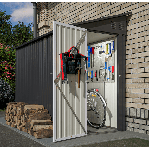 8' x 4' Outdoor Storage Shed with Lockable Door, Tool Storage Shed, Metal Garden Shed for Backyard & Patio, Dark Gray