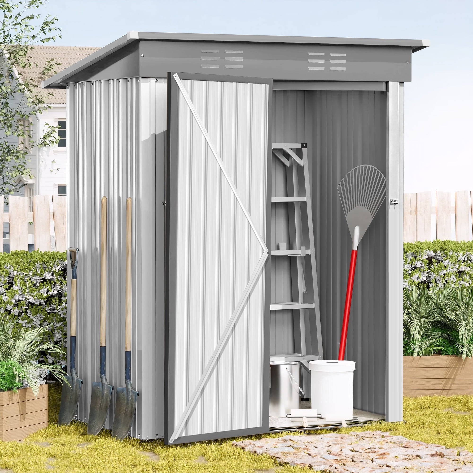 5' x 3' Small Outdoor Metal Storage Shed, Garden Tool & Garbage