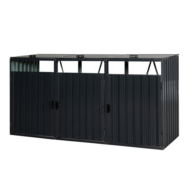 Syngar Triple Wheelie Bin Shed, Outdoor Metal Bin Shed for Garbage