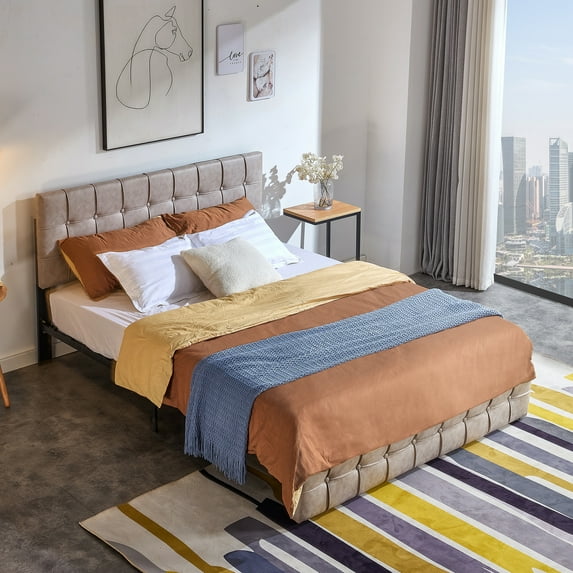 Syngar Upholstered Platform Bed Frame, King- Adjustable Height