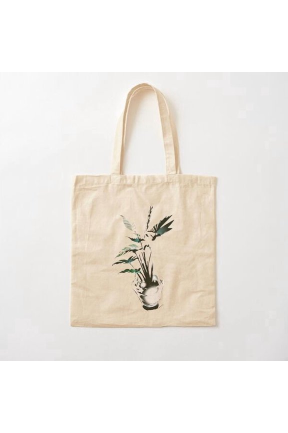 Syngonium Albo Line Art Canvas Tote Bags, Reusable Shopping Bag