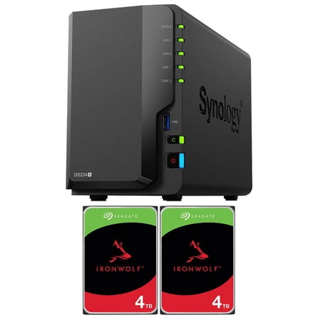 Synology DiskStation DS224+ 2-Bay NAS Enclosure, Diskless with 2x Seagate 4TB IronWolf 5400 RPM SATA III 3.5" Internal NAS HDD