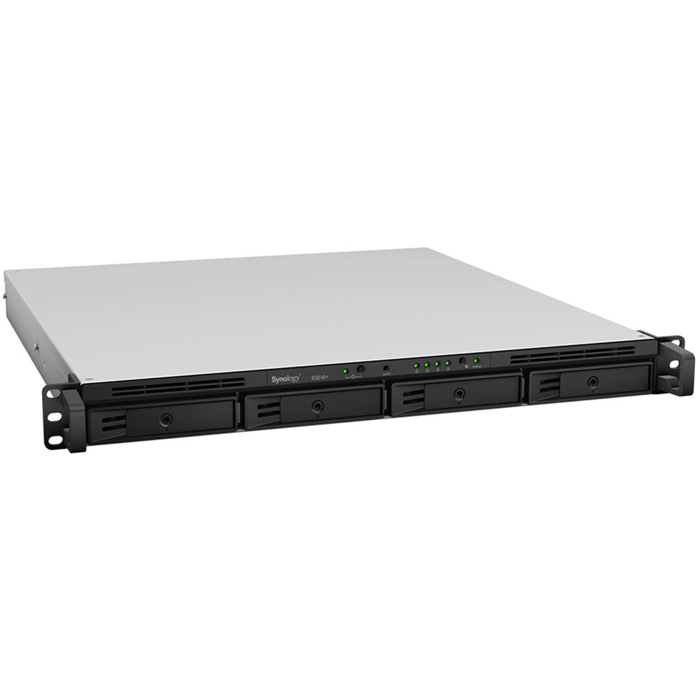 Synology RackStation RS818+ - NAS server - 4 bays - rack-mountable - SATA 6Gb/s - RAID RAID 0, 1, 5, 6, 10, JBOD, 5 hot spare, 6 hot spare, 10 hot spare, 1 hot spare - RAM 2 GB - Gigabit Ethernet - iSCSI support - 1U - TAA Compliant - image 1 of 7