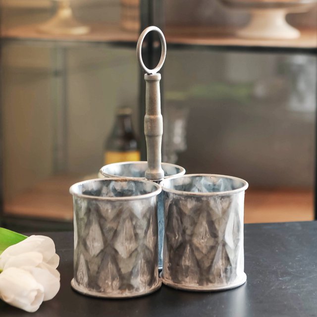 Synovana Galvanized Metal Utensil Caddy with Handle, Silverware Caddy