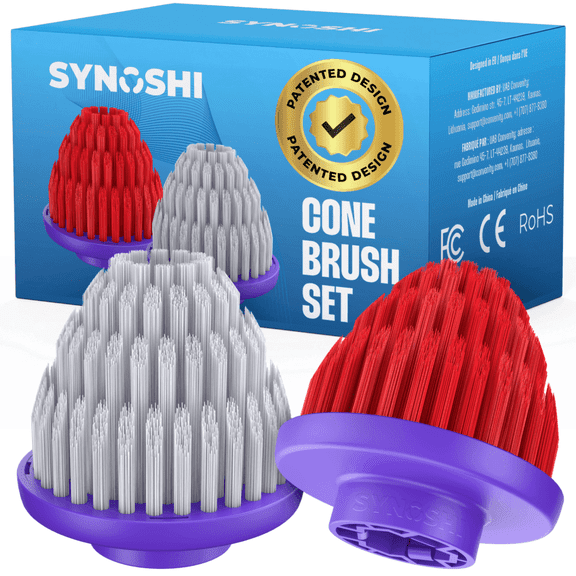 Synoshi PRO Cone Brush Heads Set (2 Units) for Electric Spin Scrubber Bathroom & Shower Cleaning Brush Universal Cleaning for Kitchen, Floors