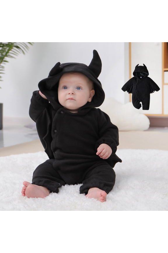 3-18M Newborn Baby Boy Halloween Outfit Infant Cosplay Cartoon Bat Romper Jumpsuit One Piece Hooded Overall Playsuit .