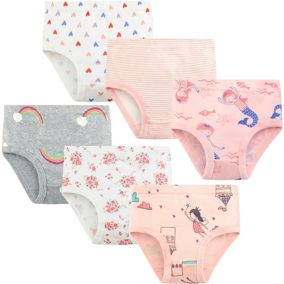 Synpos Girls Brief Underwear, Infant 100% Cotton Comfort Panties 6 Packs, Sizes 2- 7