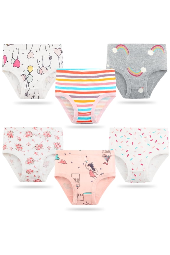 Girls Underwear, 100% Cotton Super Soft Cotton Briefs, Pack of 6