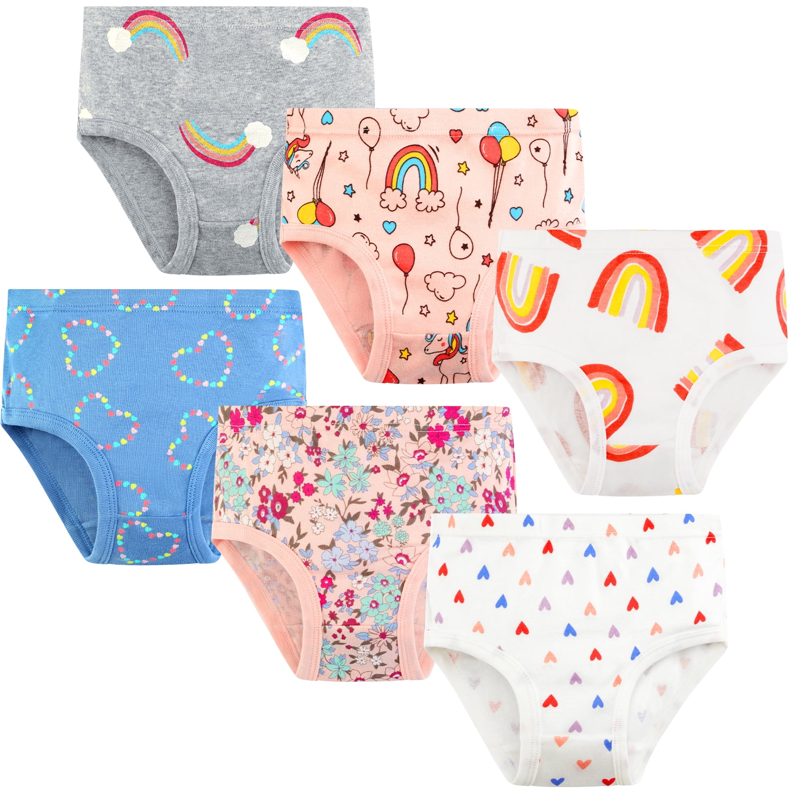 Synpos Little Girl Underwear Toddler Panties Big Kids Undies Soft 100%  Cotton,6 Packs 