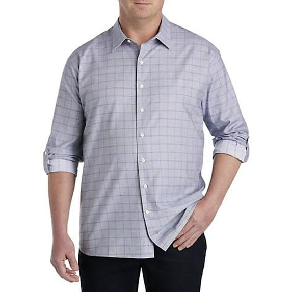 Synrgy by DXL Men's Big and Tall Large Check Sport Shirt Grey 4XLT