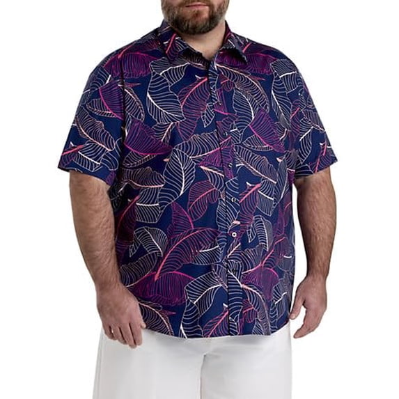 Synrgy by DXL Men's Big and Tall Leaf Print Sport Shirt Navy Pink 5XLT