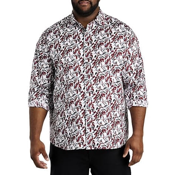 Synrgy by DXL Men's Big and Tall Leaf Print Sport Shirt White Wine 5XLT