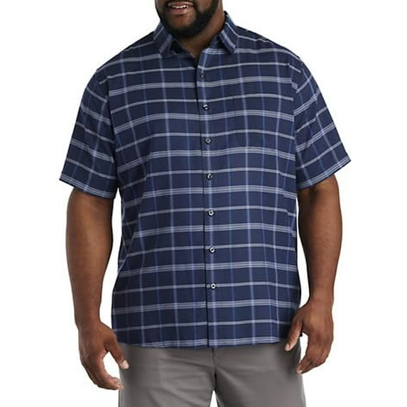 Synrgy by DXL Men's Big and Tall Plaid Microfiber Sport Shirt Navy Blue 1XL